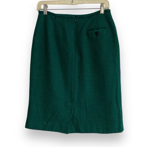 Vintage Jones New York Green Black Houndstooth Wool Knee Length Skirt size small - Picture 2 of 16